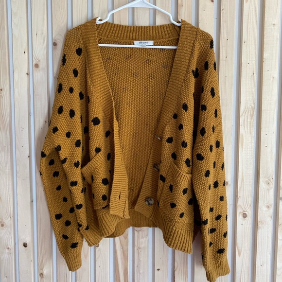 Madewell Mustard Yellow Cardigan w/Black dots NWOT - Picture 3 of 12